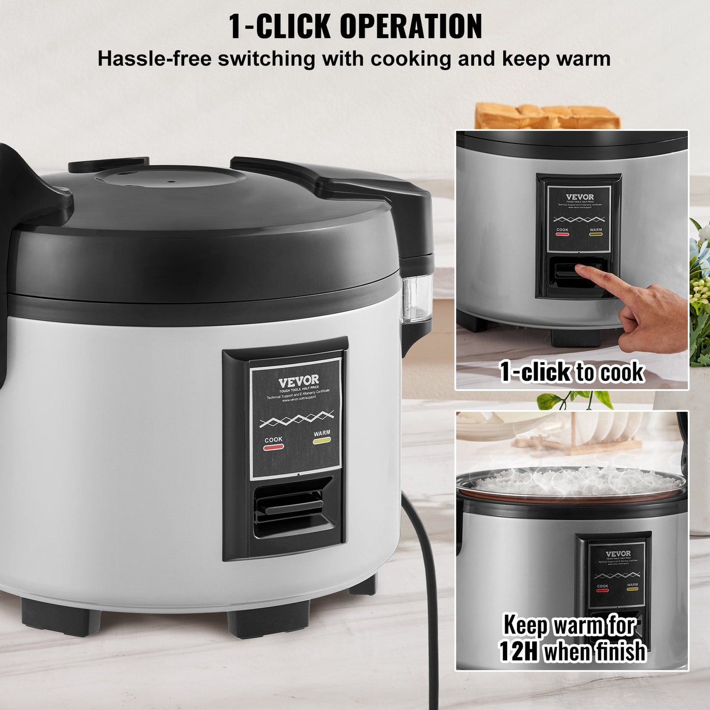 Commercial Rice Cooker 13L, Non-Stick, 12-Hour Warm, User-Friendly Design