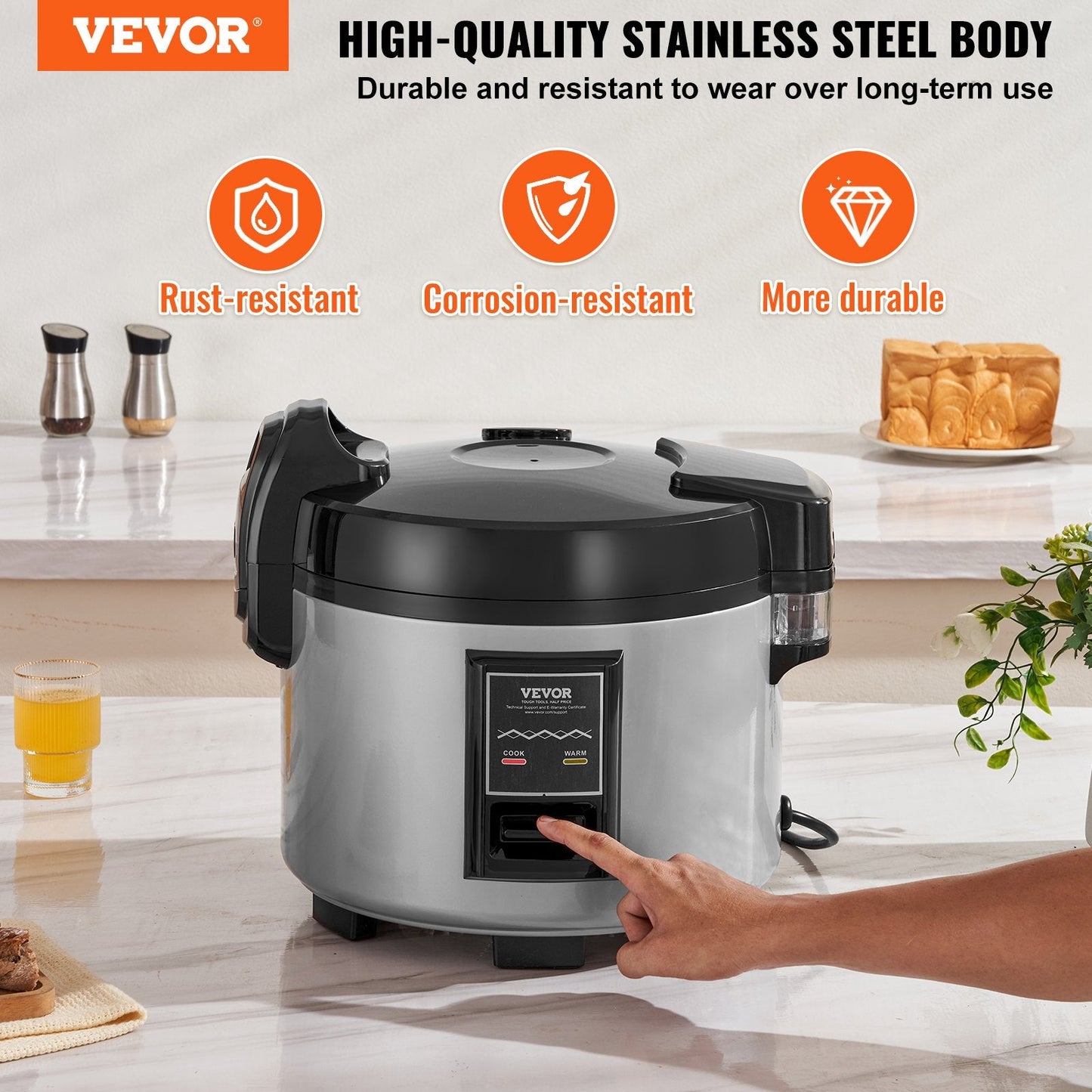 Commercial 70-Cup Rice Cooker, 15L Capacity, 12-Hour Keep Warm Function