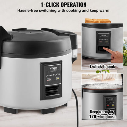 Commercial 70-Cup Rice Cooker, 15L Capacity, 12-Hour Keep Warm Function