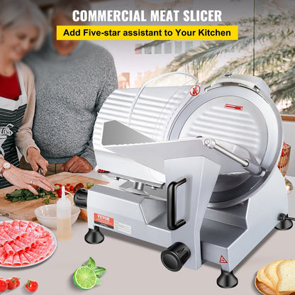 240W Electric Meat Slicer with 0-12mm Adjustable Thickness, Carbon Steel Blade
