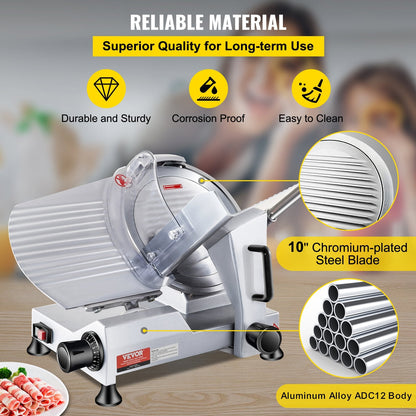 240W Electric Meat Slicer with 0-12mm Adjustable Thickness, Carbon Steel Blade