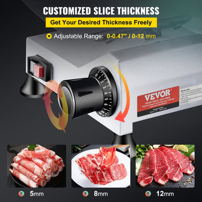 VEVOR Commercial Meat Slicer, 240W Electric Deli Food Slicer, 10 inch Carbon Steel