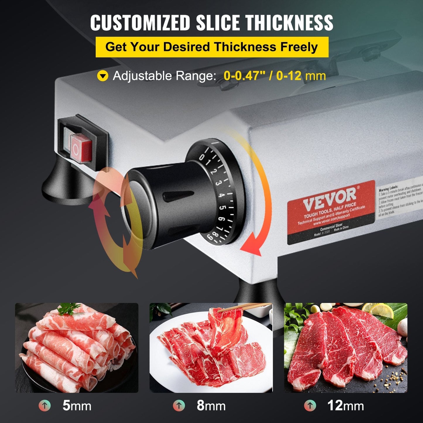 240W Electric Meat Slicer with 0-12mm Adjustable Thickness, Carbon Steel Blade