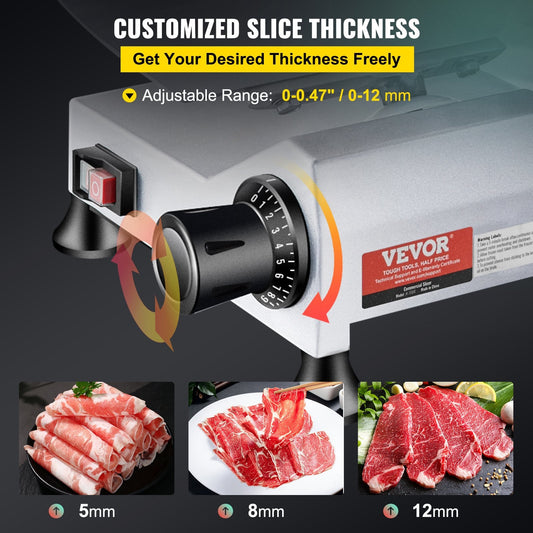 240W Electric Meat Slicer with 0-12mm Adjustable Thickness, Carbon Steel Blade