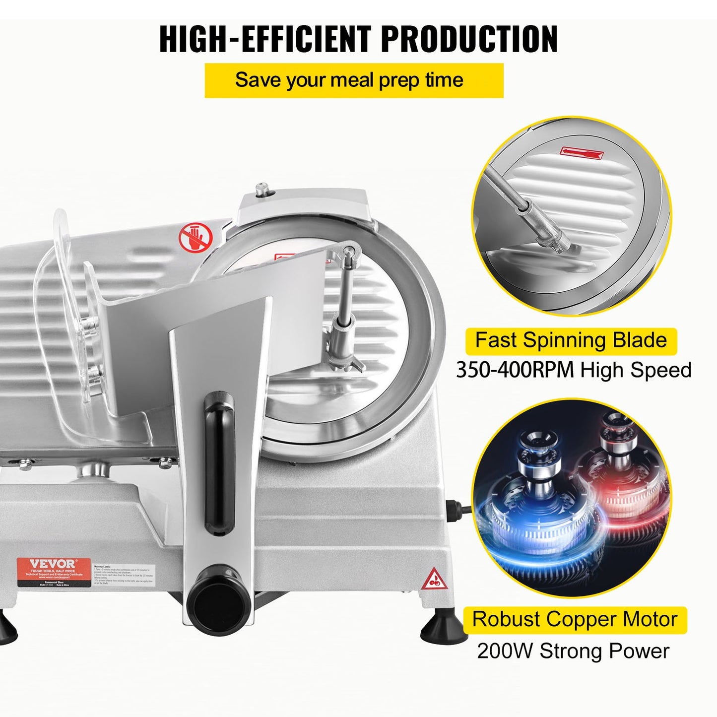 VEVOR Commercial Meat Slicer, 200W Electric Deli Food Slicer, 350-400RPM Meat Slicer