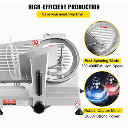 Electric Meat Slicer, 200W, 350-400RPM with 0-12mm Adjustable Thickness Blade