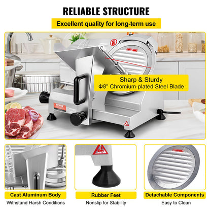 VEVOR Commercial Meat Slicer, 200W Electric Deli Food Slicer, 350-400RPM Meat Slicer
