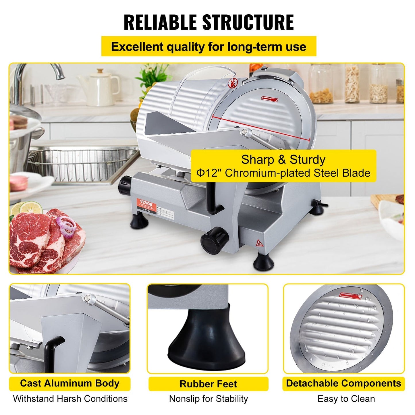 Electric Deli Food Slicer, 320W, 0-0.15m Adjustable Thickness, 12m Steel Blade