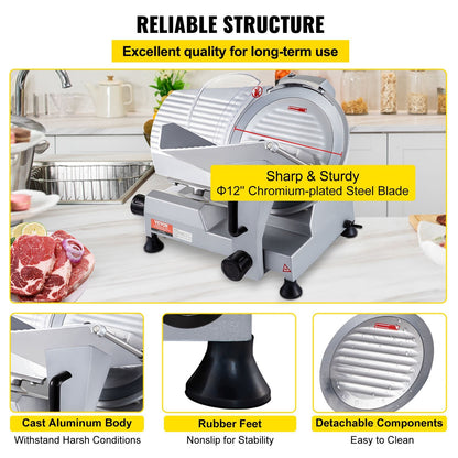Electric Deli Food Slicer, 320W, 0-0.15m Adjustable Thickness, 12m Steel Blade