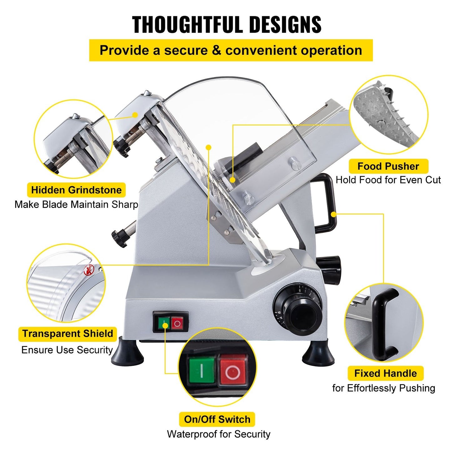 Electric Deli Food Slicer, 320W, 0-0.15m Adjustable Thickness, 12m Steel Blade
