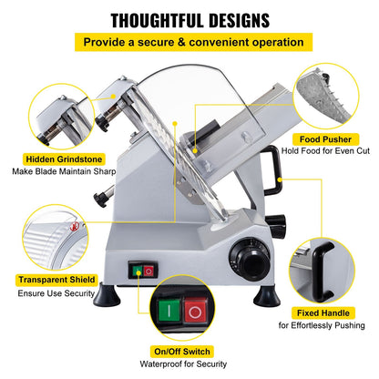 Electric Deli Food Slicer, 320W, 0-0.15m Adjustable Thickness, 12m Steel Blade