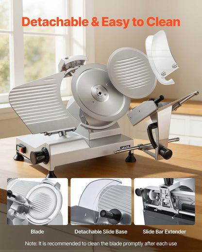 Commercial Meat Slicer, 320W Electric Deli Food Slicer with 300mm Carbon Steel Blade, Built-In Sharpener & 0-15mm Adjustable Thickness for Frozen Meat, Ham, Baguett, Steak