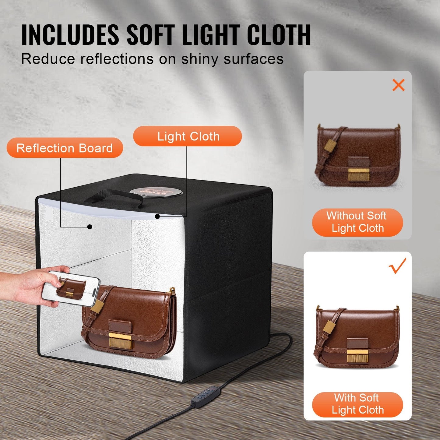 Portable Photo Studio Light Box with Adjustable 3000-5600K, 6 Color Backdrops