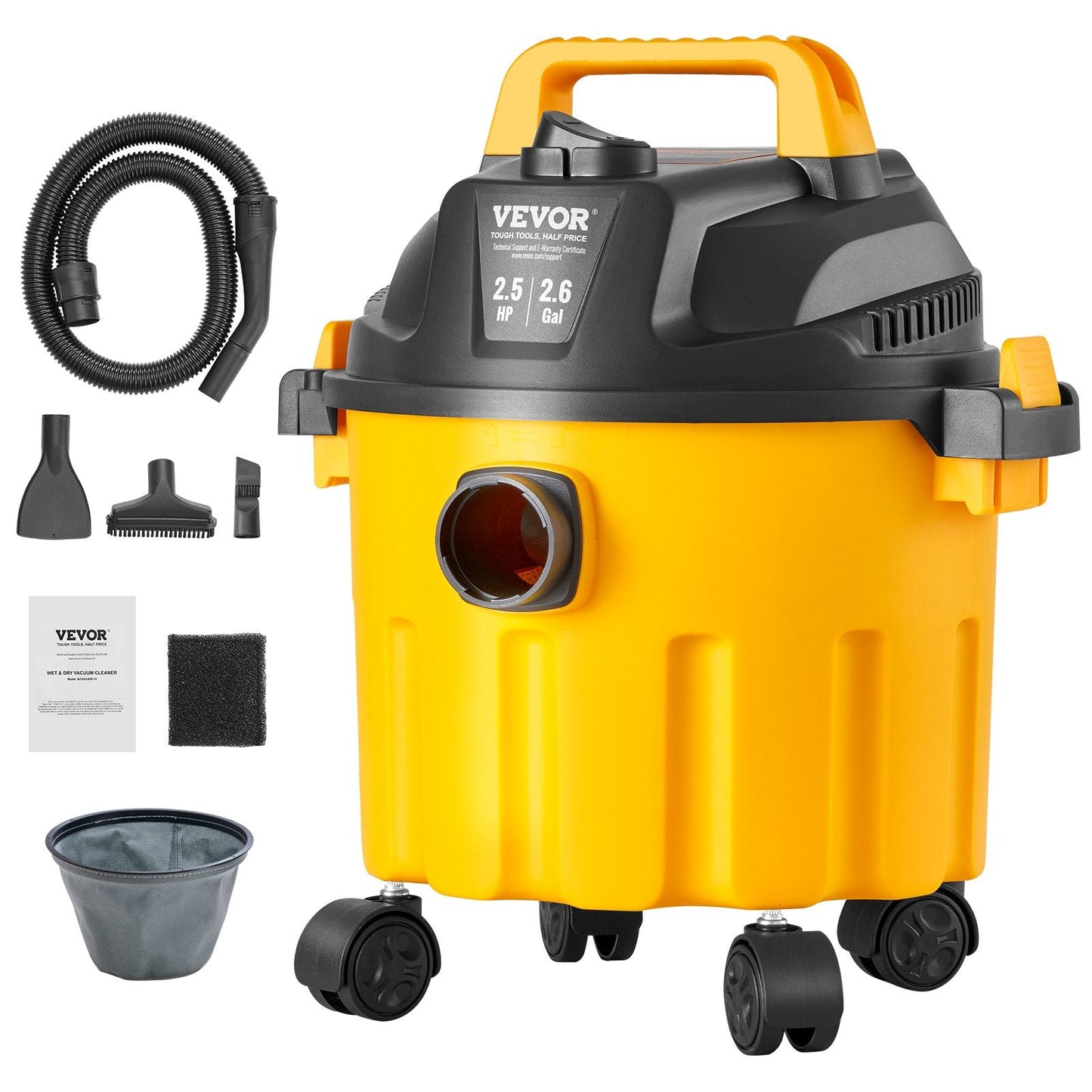 10L Wet/Dry Vacuum, 2HP, Portable, Waterproof, Yellow, with Blower Function