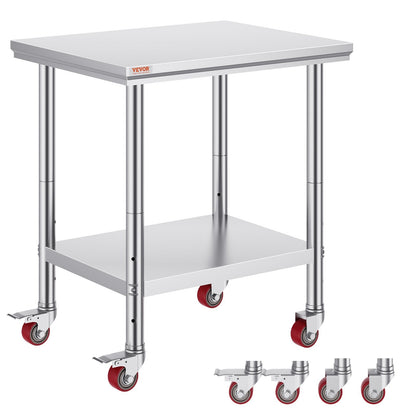 Stainless Steel Work Table with Wheels, 0.76 x 0.6 m, Adjustable Height, 318 kg Capacity