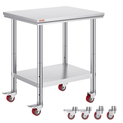 VEVOR Stainless Steel Work Table with Wheels 24 x 30 Prep Table with casters Heavy