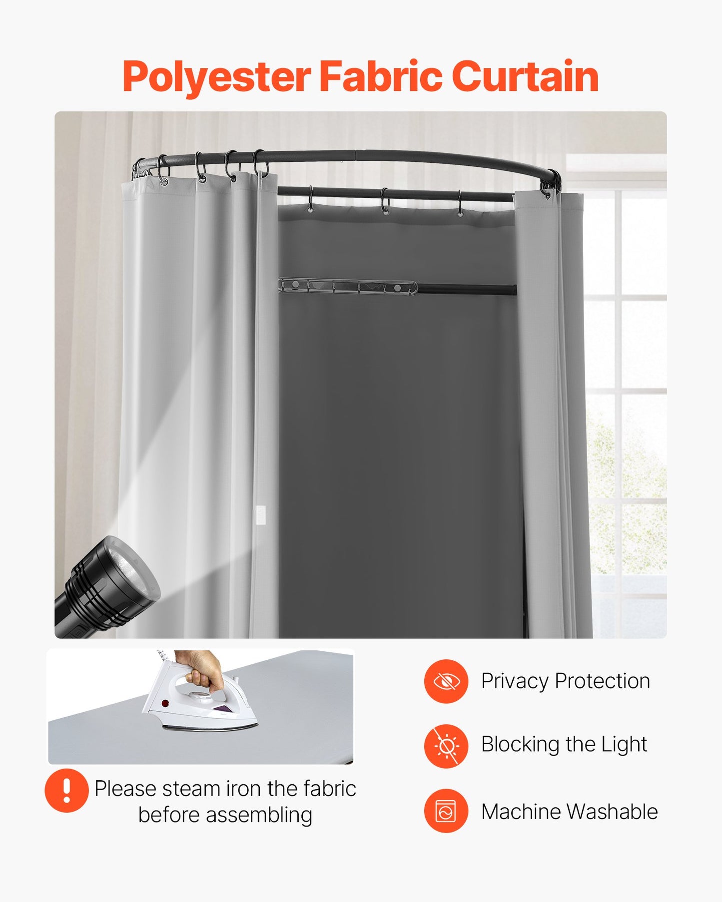 Fitting Room, Dressing Room with Thick Polyester Curtains, Privacy Space with Shading Curtain and a Hook, for Boutique, Mall, Tailor's Store & Outdoor 100 x 95 x 200 cm (Black and Gray-White)