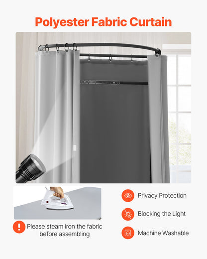 Fitting Room, Dressing Room with Thick Polyester Curtains, Privacy Space with Shading Curtain and a Hook, for Boutique, Mall, Tailor's Store & Outdoor 100 x 95 x 200 cm (Black and Gray-White)
