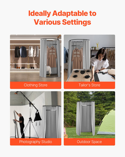Fitting Room, Dressing Room with Thick Polyester Curtains, Privacy Space with Shading Curtain and a Hook, for Boutique, Mall, Tailor's Store & Outdoor 100 x 95 x 200 cm (Black and Gray-White)