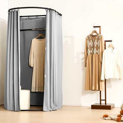 Fitting Room, Dressing Room with Thick Polyester Curtains, Privacy Space with Shading Curtain and a Hook, for Boutique, Mall, Tailor's Store & Outdoor 100 x 95 x 200 cm (Black and Gray-White)