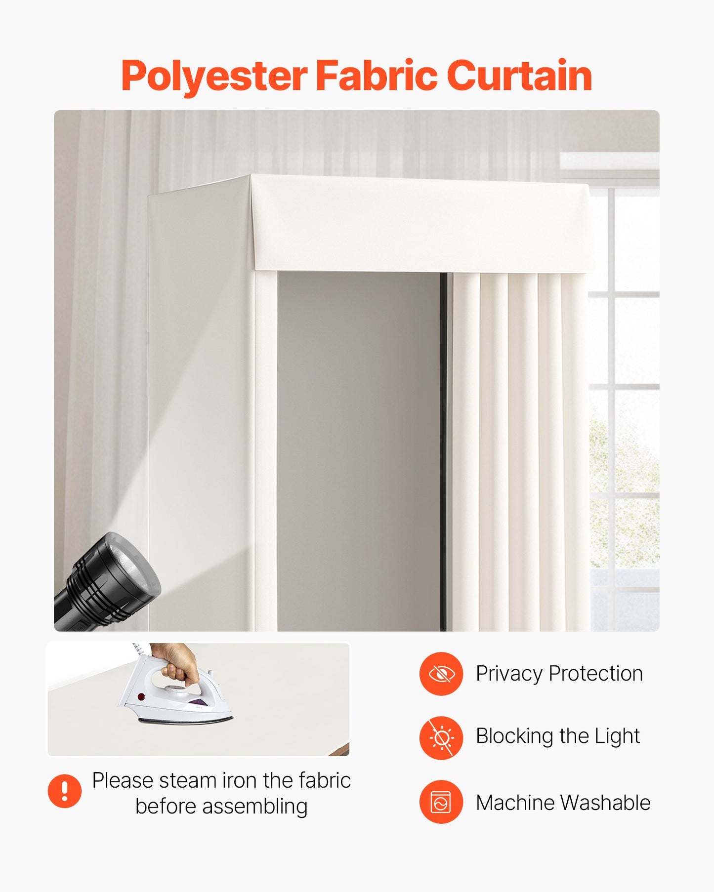 Fitting Room, Moveable Dressing Room with Thick Curtains, Privacy Space with Casters and a Sturdy Metal Hook, for Boutique, Mall, Tailor's Store & Outdoor (99 x 99 x 204.5 cm, Black and Beige)