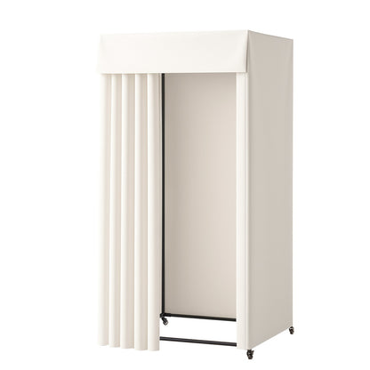 Fitting Room, Moveable Dressing Room with Thick Curtains, Privacy Space with Casters and a Sturdy Metal Hook, for Boutique, Mall, Tailor's Store & Outdoor (99 x 99 x 204.5 cm, Black and Beige)