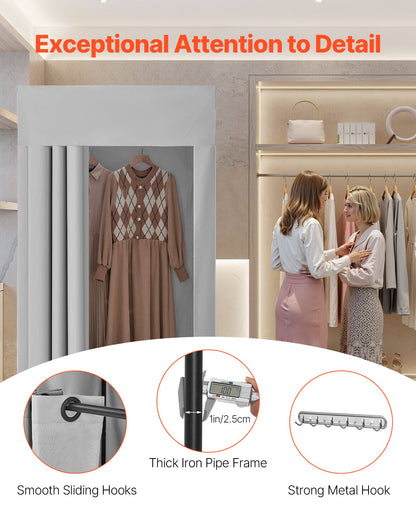 Fitting Room, Dressing Room with Thick Polyester Curtains, Privacy Space with Shading Curtain and a Hook, for Boutique, Mall, Tailor's Store & Outdoor 99 x 99 x 198 cm (Black and Gray-White)
