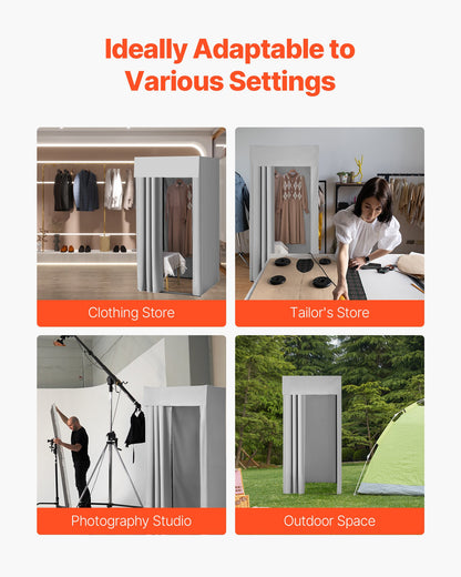 Fitting Room, Dressing Room with Thick Polyester Curtains, Privacy Space with Shading Curtain and a Hook, for Boutique, Mall, Tailor's Store & Outdoor 99 x 99 x 198 cm (Black and Gray-White)