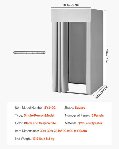 Fitting Room, Dressing Room with Thick Polyester Curtains, Privacy Space with Shading Curtain and a Hook, for Boutique, Mall, Tailor's Store & Outdoor 99 x 99 x 198 cm (Black and Gray-White)