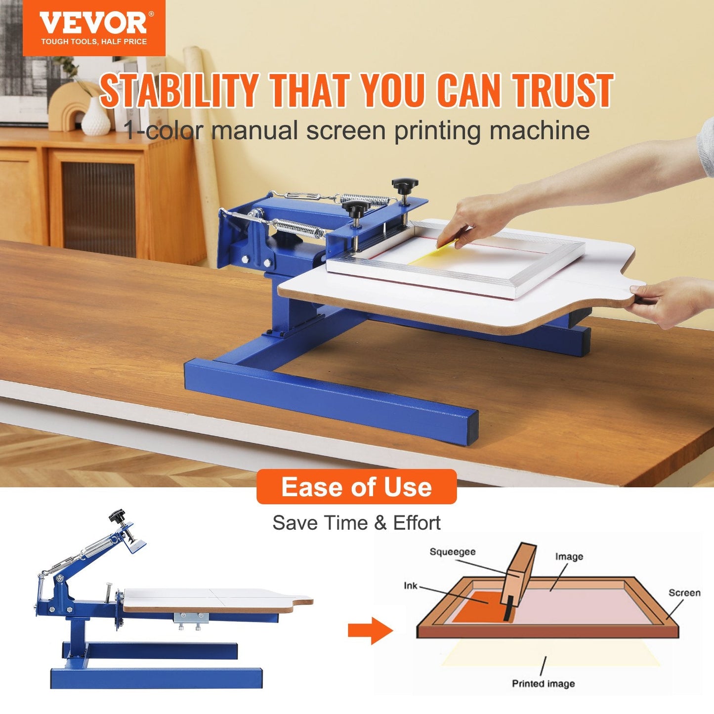Single-Color Silk Screen Printing Press with Adjustable Tension, 54x45cm