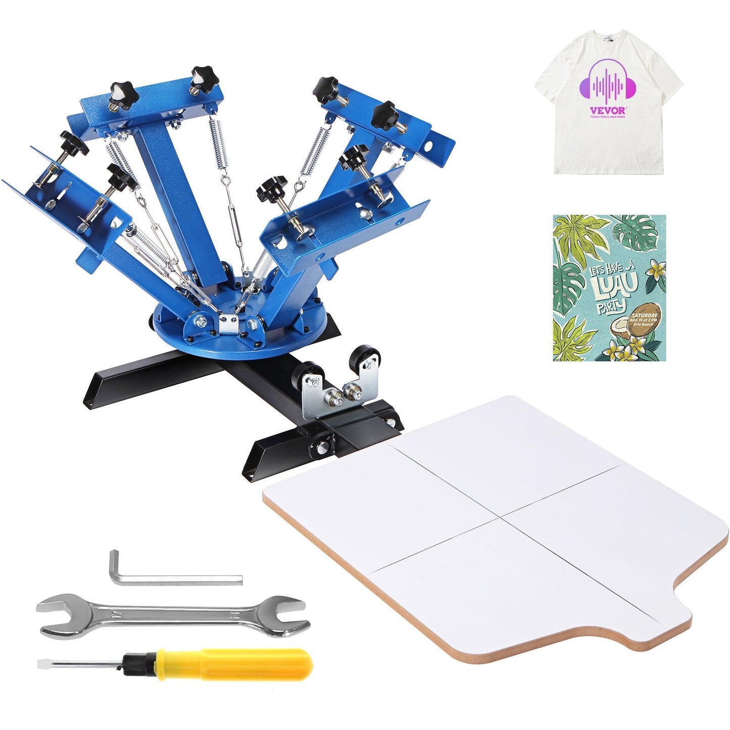4-Color 1-Station Screen Printing Press with 360° Rotary Pallet, Cold Steel Body