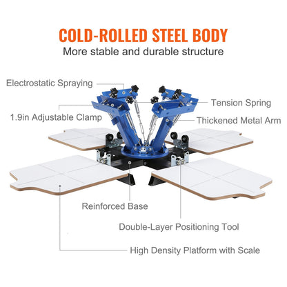 4-Color 4-Station Screen Printing Machine with Electrostatic Spraying, 35.2 kg