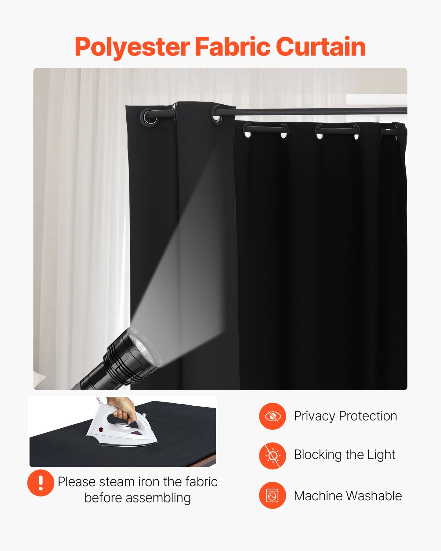 Fitting Room, Portable Changing Room with Thick Polyester Curtains, Double Dressing Rooms with Partition Curtains, for Boutique, Mall, Studio, Tailor's Store & Office 200 x 100 x 200 cm (Black)