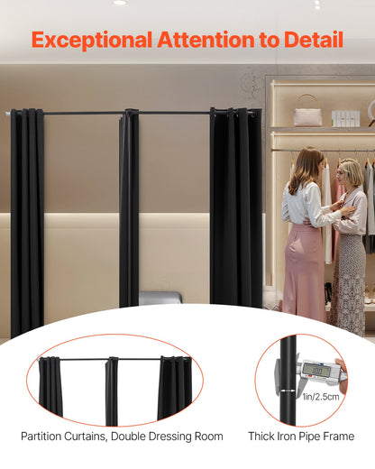 Fitting Room, Portable Changing Room with Thick Polyester Curtains, Double Dressing Rooms with Partition Curtains, for Boutique, Mall, Studio, Tailor's Store & Office 200 x 100 x 200 cm (Black)