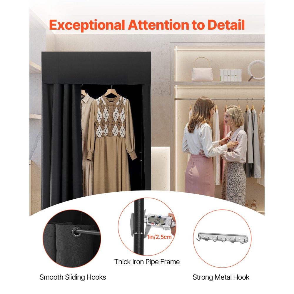 Fitting Room Portable Dressing Room 99 x 99 x 198 cm Privacy Space (Black)