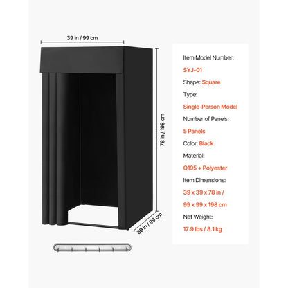 Fitting Room Portable Dressing Room 99 x 99 x 198 cm Privacy Space (Black)