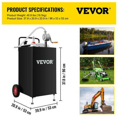 VEVOR 114L Gas Caddy, Fuel Storage Tank with Wheels, Portable Fuel Caddy with Manuel