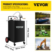 114L Fuel Storage Tank with Manual Pump & Wheels, Black, Steel Construction