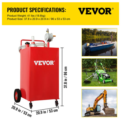VEVOR 114L Fuel Caddy, Gas Storage Tank & 4 Wheels, with Manuel Transfer Pump, Gasoline