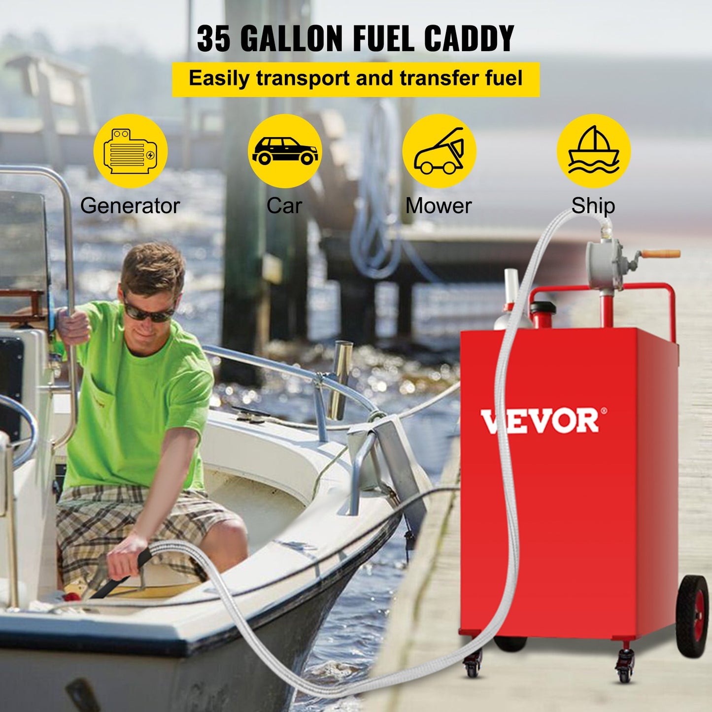 VEVOR Fuel Caddy, 132L, Gas Storage Tank on 4 Wheels, with Manuel Transfer Pump,