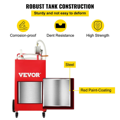 132L Fuel Storage Tank with Manual Pump, 4-Wheel Portable Gas Caddy, Red