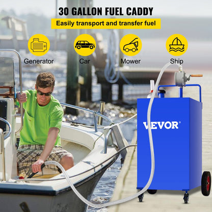 114L Fuel Caddy with Manual Pump, 4 Wheels, for Gasoline & Diesel Fuel