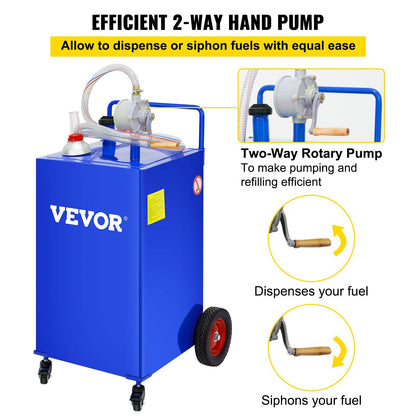 114L Fuel Caddy with Manual Pump, 4 Wheels, for Gasoline & Diesel Fuel