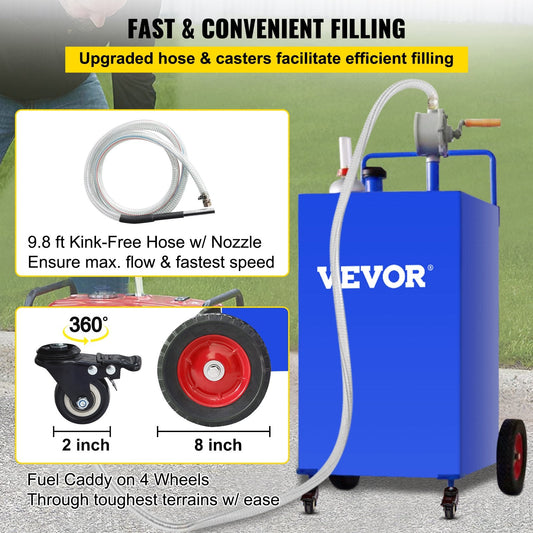 114L Fuel Caddy with Manual Pump, 4 Wheels, for Gasoline & Diesel Fuel