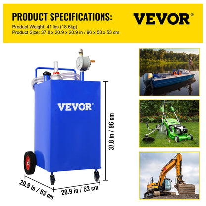 114L Fuel Caddy with Manual Pump, 4 Wheels, for Gasoline & Diesel Fuel