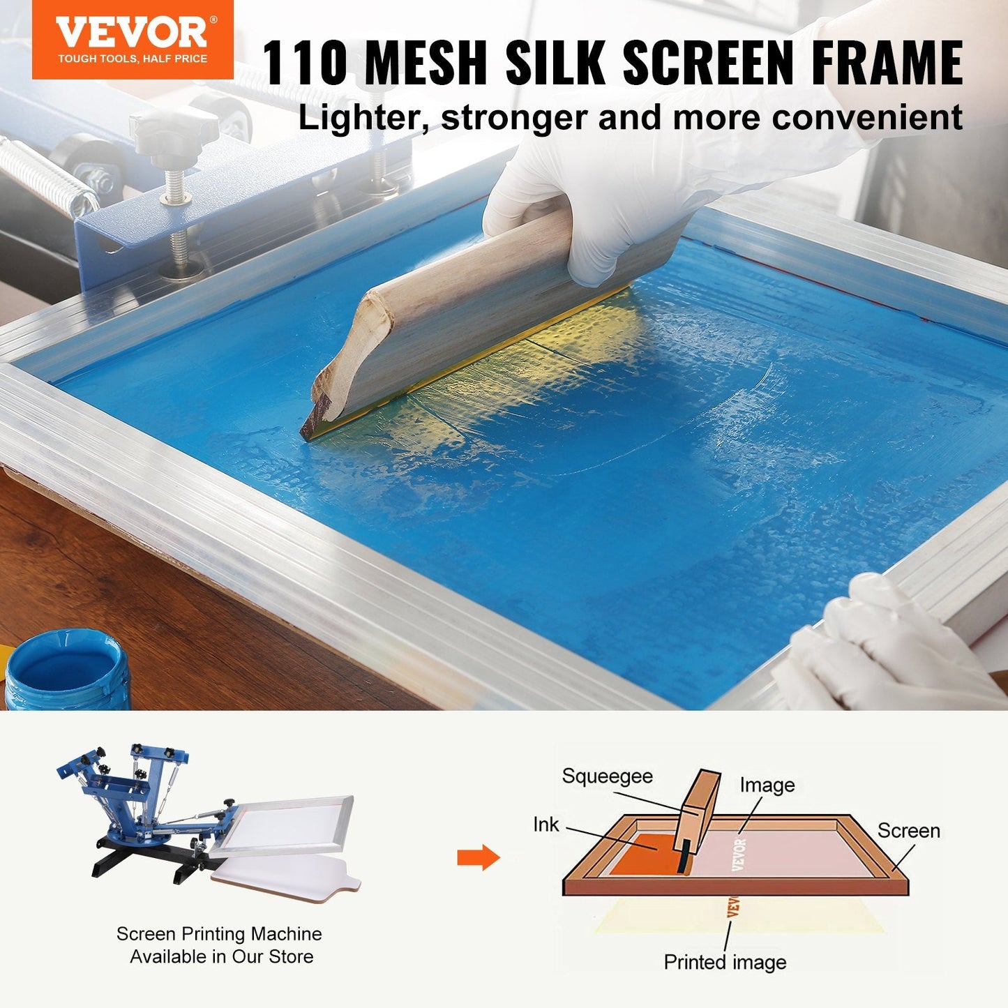 Silk Screen Printing Kit: 4 Aluminum Frames, 110 Mesh Count, 50.8x50.8 cm
