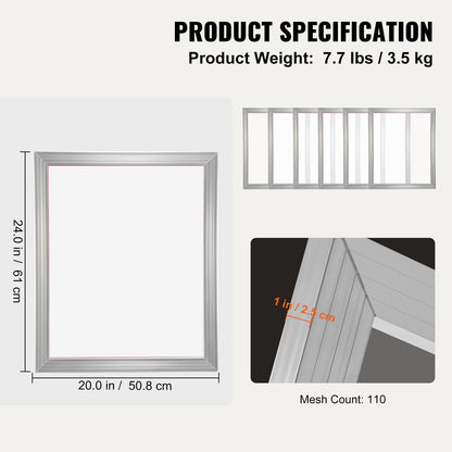 Silk Screen Printing Kit with Aluminum Frames, 110 Mesh Count, 6 Pack, 3.5 kg