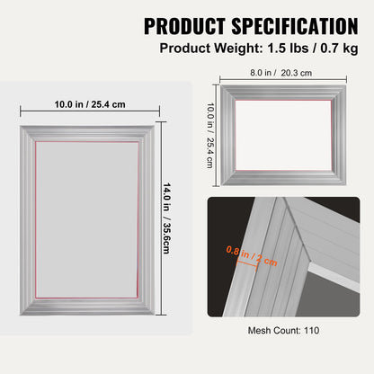 VEVOR Screen Printing Kit, 2 Pieces Aluminum Silk Screen Printing Frames20.3 x 25.4/25.4