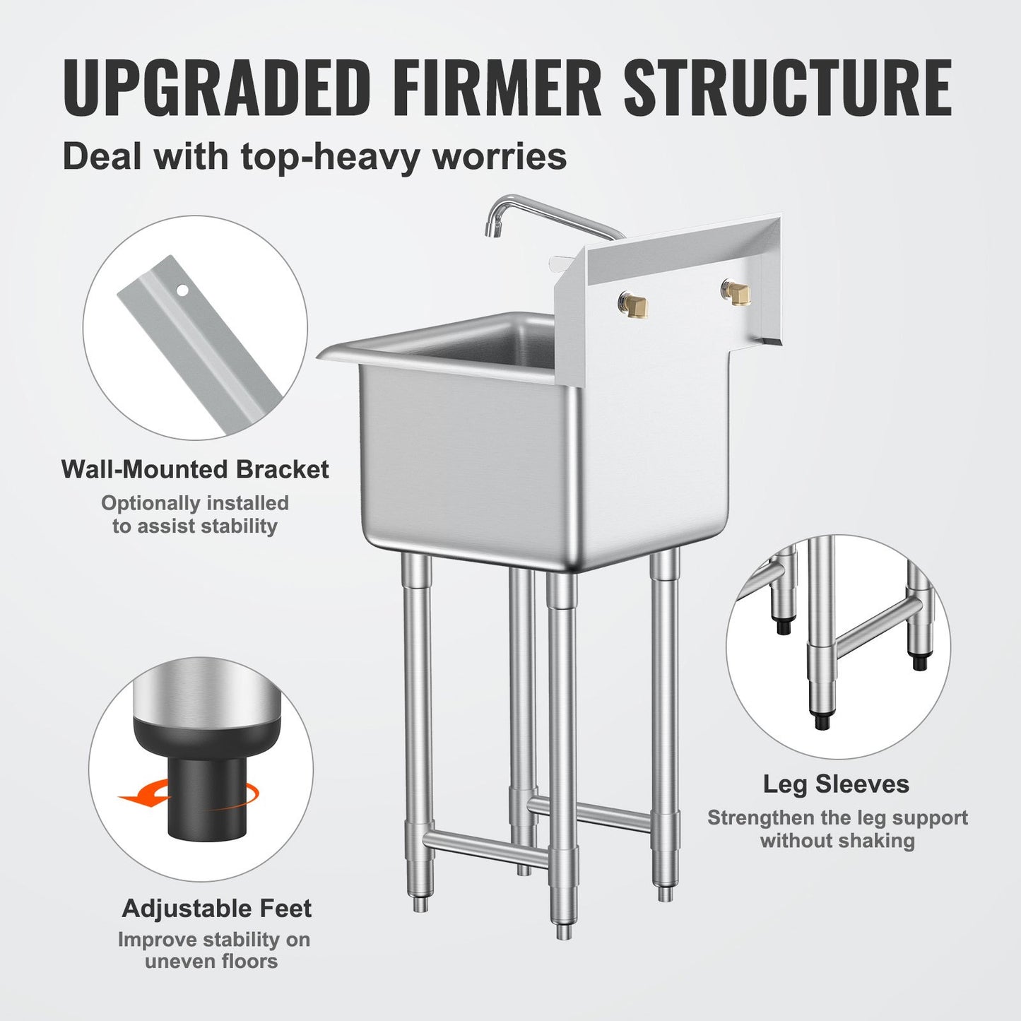 Stainless Steel Prep & Utility Sink, 1 Compartment Free Standing Small Sink Include Faucet & legs, 18"x41" Commercial Single Bowl Sinks for Garage, Restaurant, Kitchen, Laundry