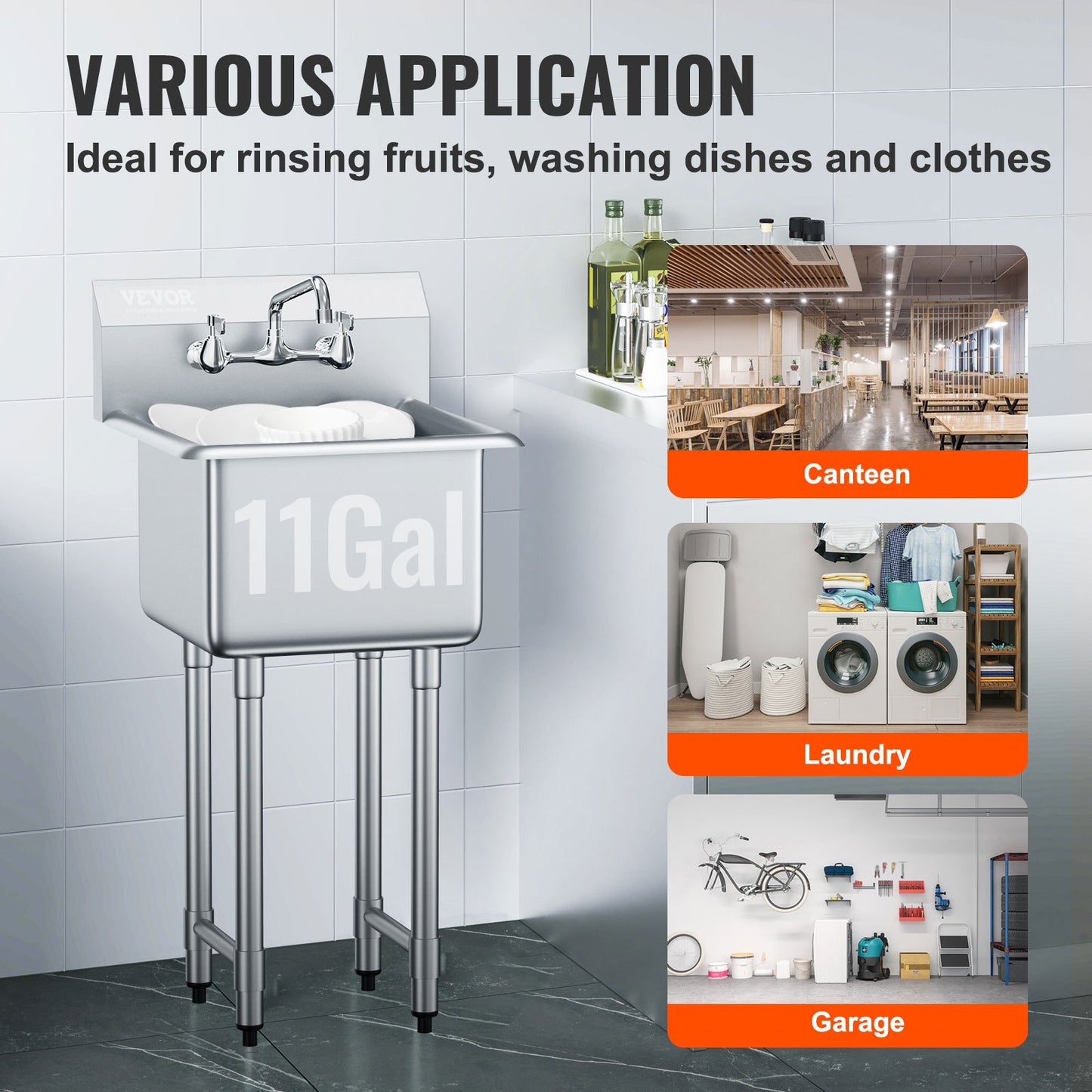Stainless Steel Prep & Utility Sink, 1 Compartment Free Standing Small Sink Include Faucet & legs, 18"x41" Commercial Single Bowl Sinks for Garage, Restaurant, Kitchen, Laundry